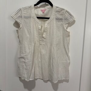 Lilly Pulitzer White Cotton Pintuck Boho Tunic Blouse S